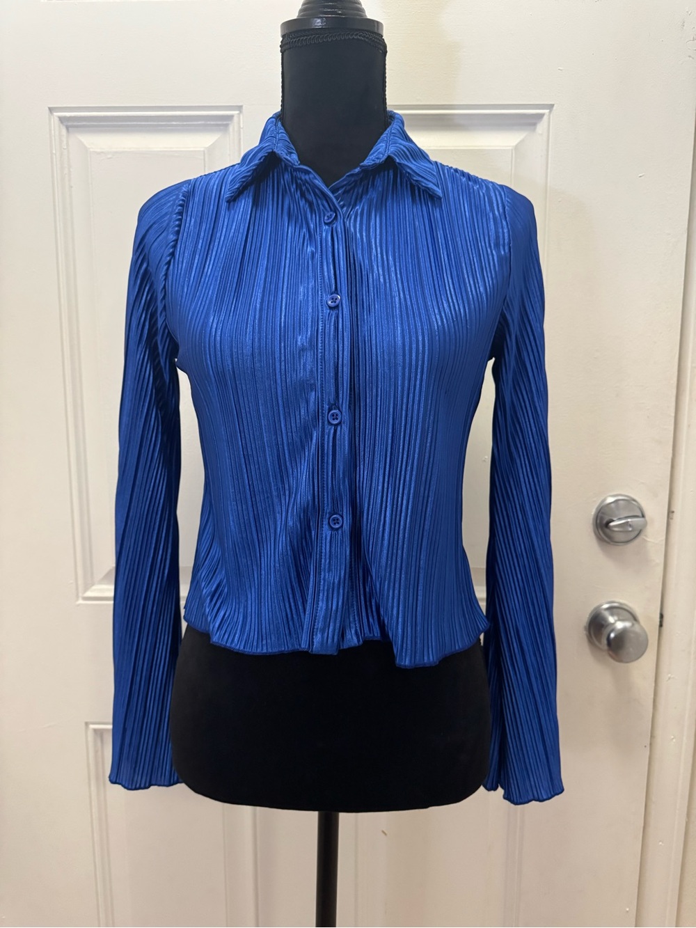 Liberty Love Royal Blue Pleated Button-Down Shirt 0432